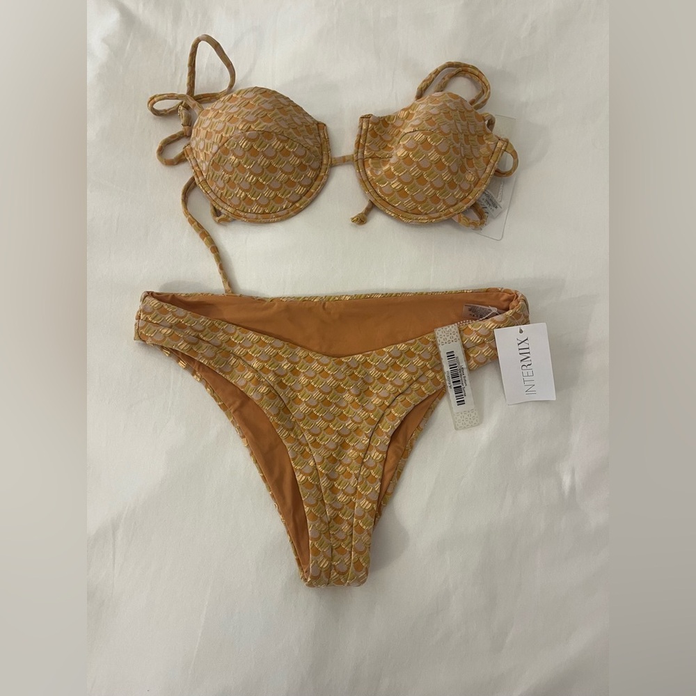 DEVON WINDSOR Orange and Gold Bikini Set